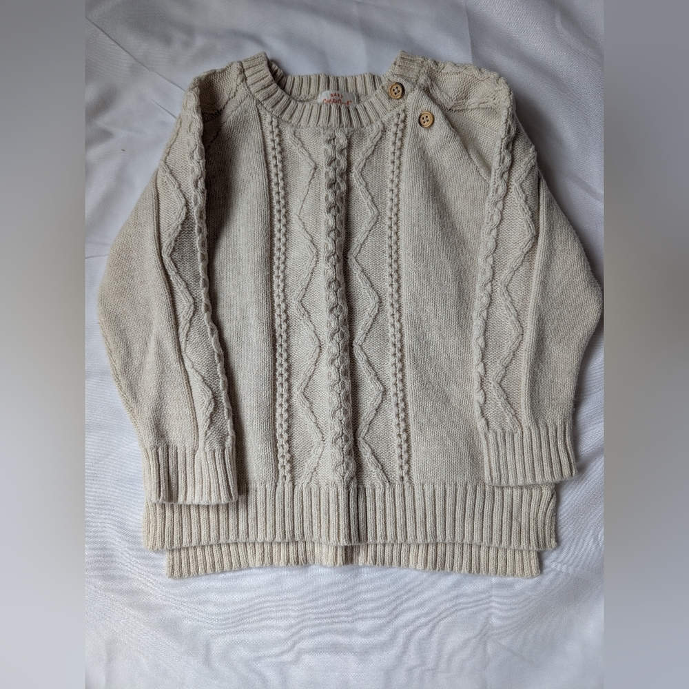 Cat & Jack Cream Knit Sweater with Button Accent